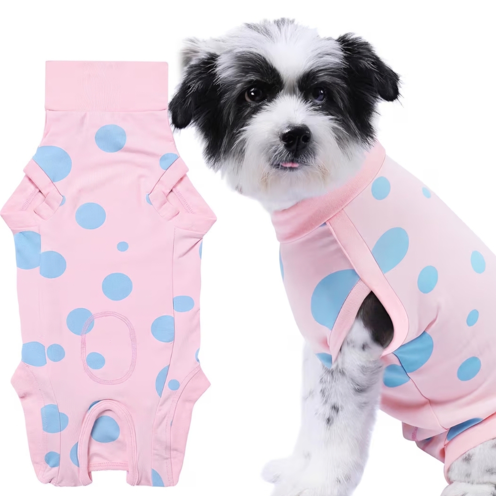 Comwish Recovery  Post Surgery Pink & Blue Polka Dot Dog Onesie Sz. XXS